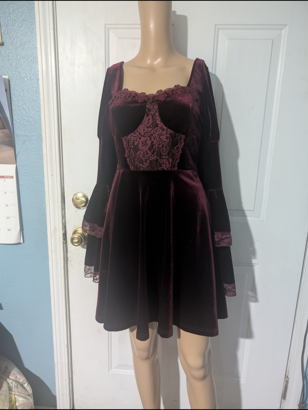 Spirit Velvet Lace Fit-and-Flare Dress in Burgundy